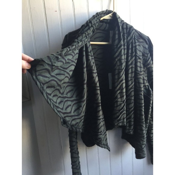 Chalet Green Black Patterned Open Cardigan Wrap - Waterfall Rayon XL Textured - Picture 9 of 12